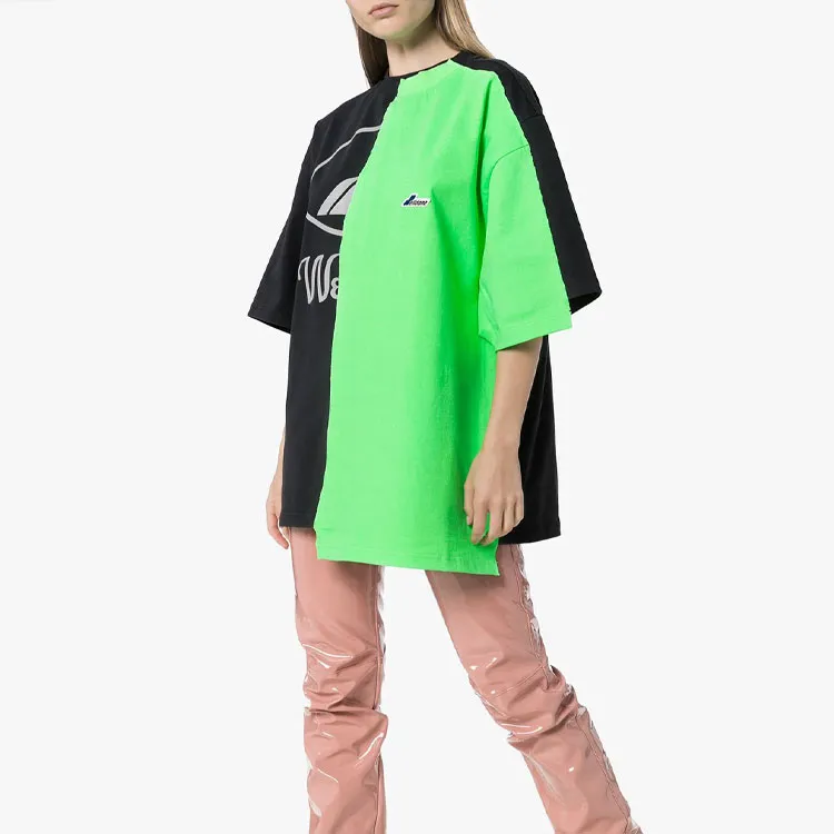 WE11DONE T Shirts Unisex Black Green Patchwork-3