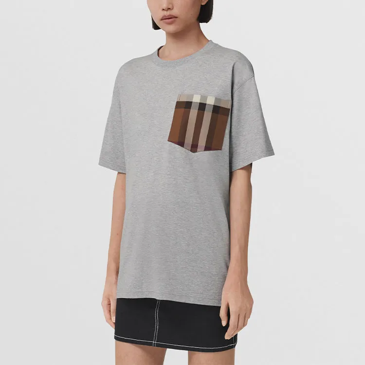 Burberry Check Print Pocket Tee 'Pale Grey Melange'-1