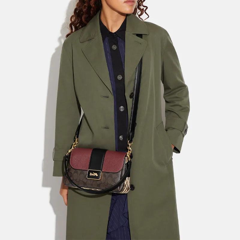 COACH Grace Artificial Leather Bonded Sheepskin Shoulder Bag Portable Crossbody Bag Shoulder Bag Women's Brown & Red-5