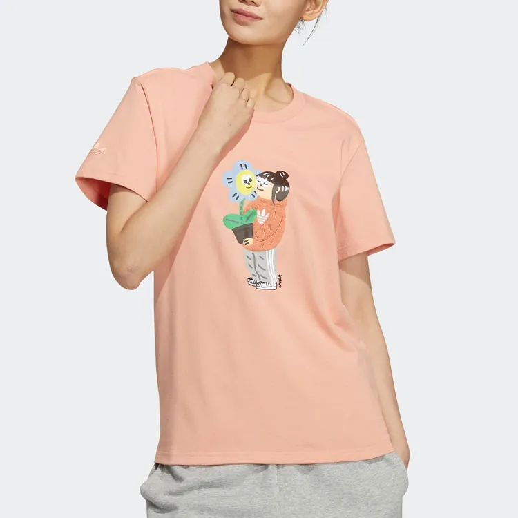 adidas originals X CHARR MORITA Cartoon Print Retro T-Shirt Pink-2