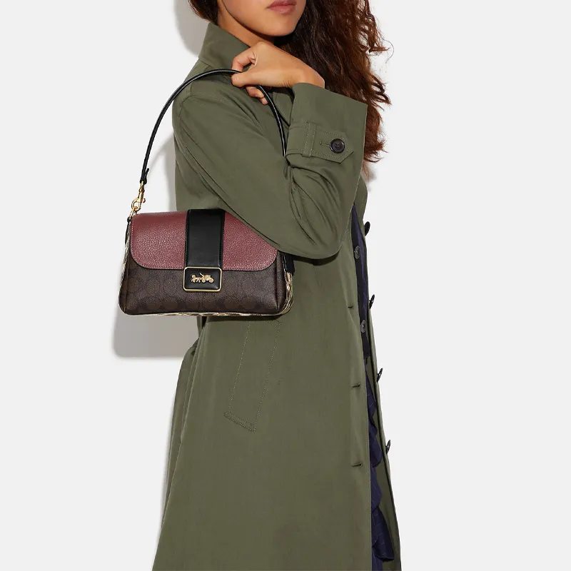 COACH Grace Artificial Leather Bonded Sheepskin Shoulder Bag Portable Crossbody Bag Shoulder Bag Women's Brown & Red-4