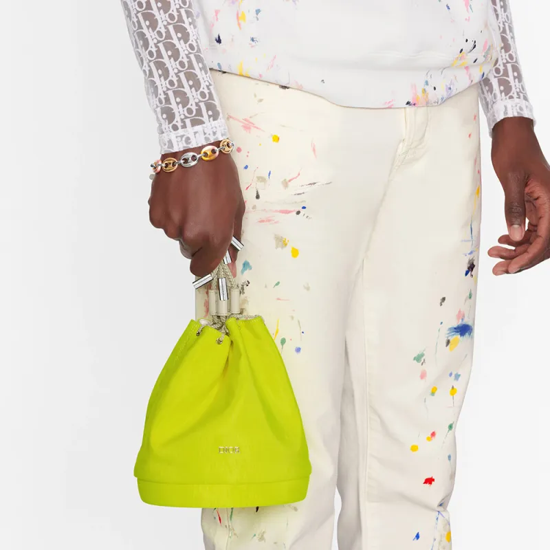 DIOR Canvas Handbag Mini Men's Fluorescent Yellow-4