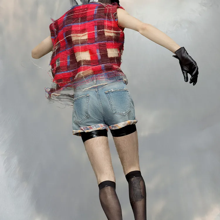 Maison Margiela Checked V-Neck Distressed Vest-2