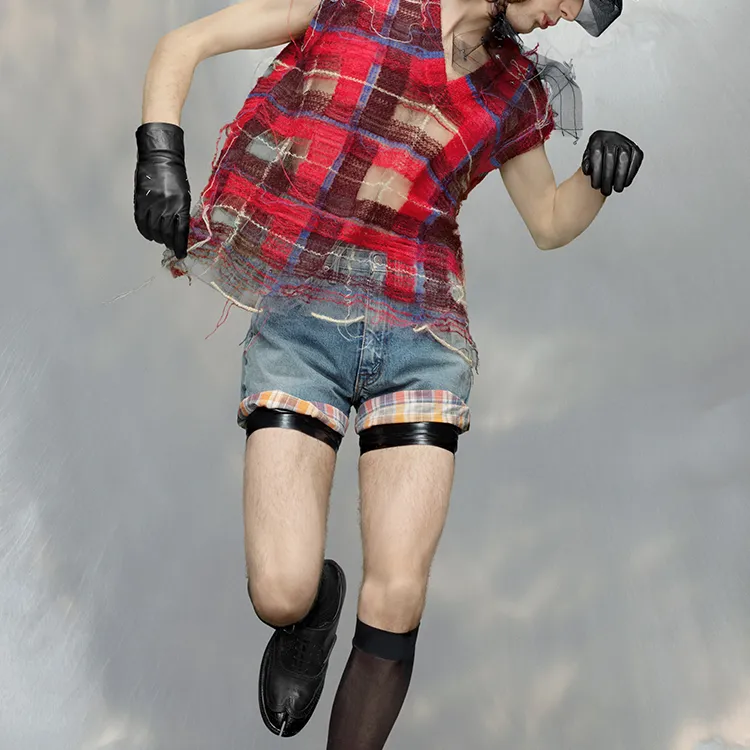Maison Margiela Checked V-Neck Distressed Vest-1