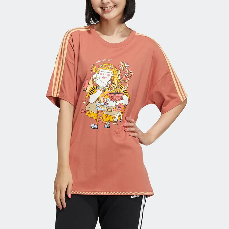 Adidas Neo Drop Shoulder Sleeve T Shirt Women's Brown Red-1