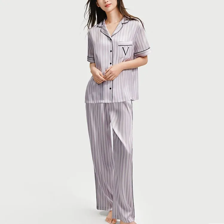 Victoria's Secret Pajama Set Women's Pink White Stripes-1