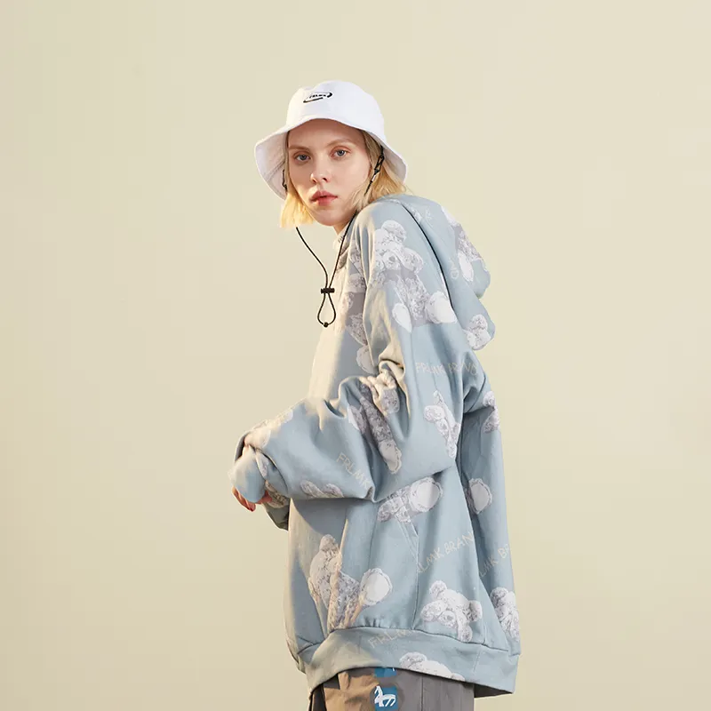 FRLMK Hooded Loose Fit Regular Sweatshirt Unisex Blue-4
