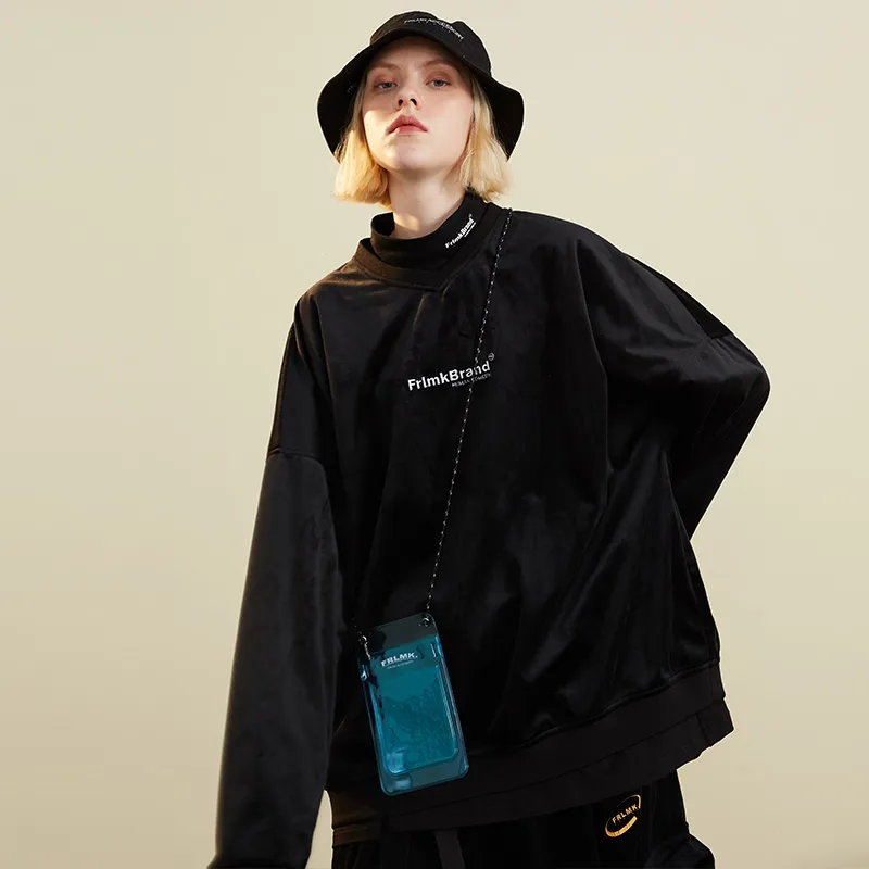 FRLMK V-Neck Loose Fit Regular Sweatshirt Unisex Black-4