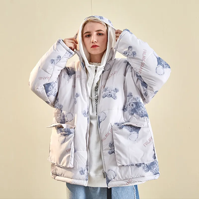 FRLMK Puffer Jackets Unisex Blue With White Lettering-4