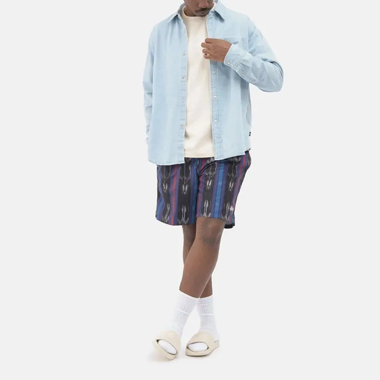 Stussy Flower Embroidered Denim Long Sleeve Shirt-2