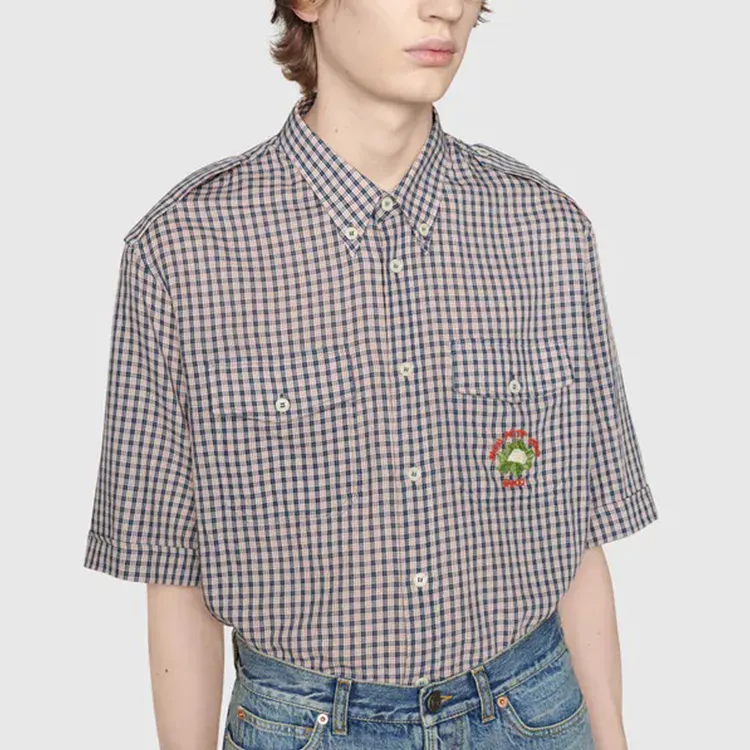 GUCCI Shirts Men Blue Red-4