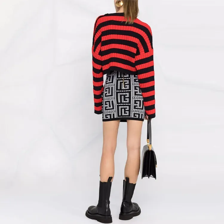 BALMAIN FW21 Loose Fit Sweater Women's Black Red-2