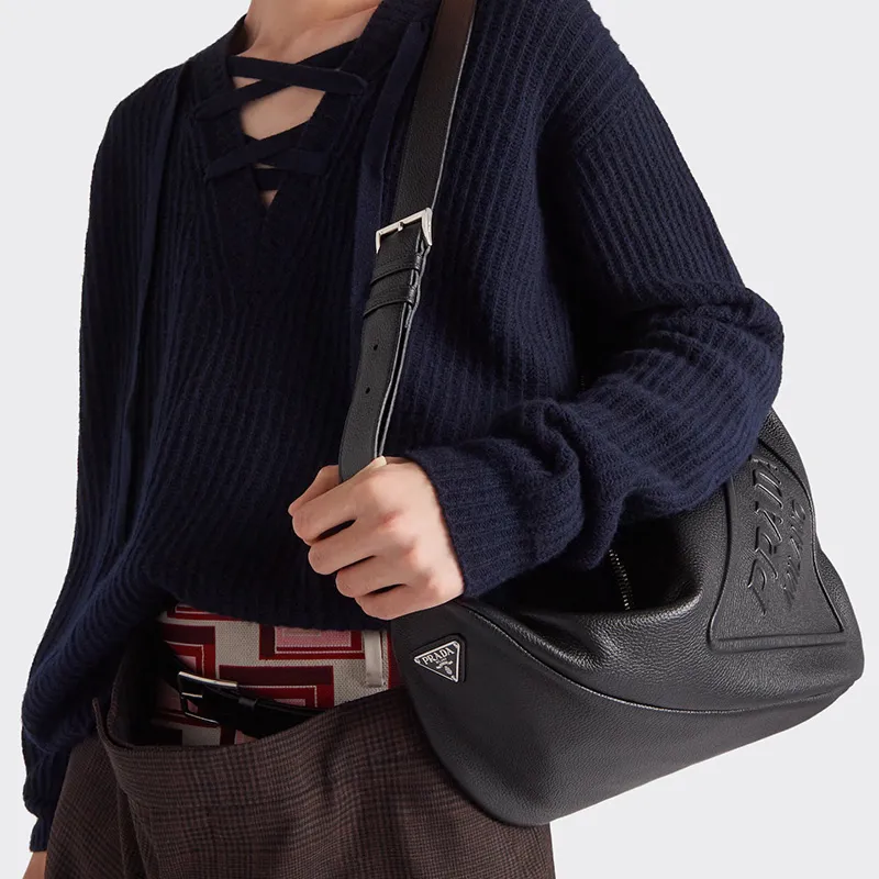 PRADA Large Leather Triangle Shoulder Bag-9