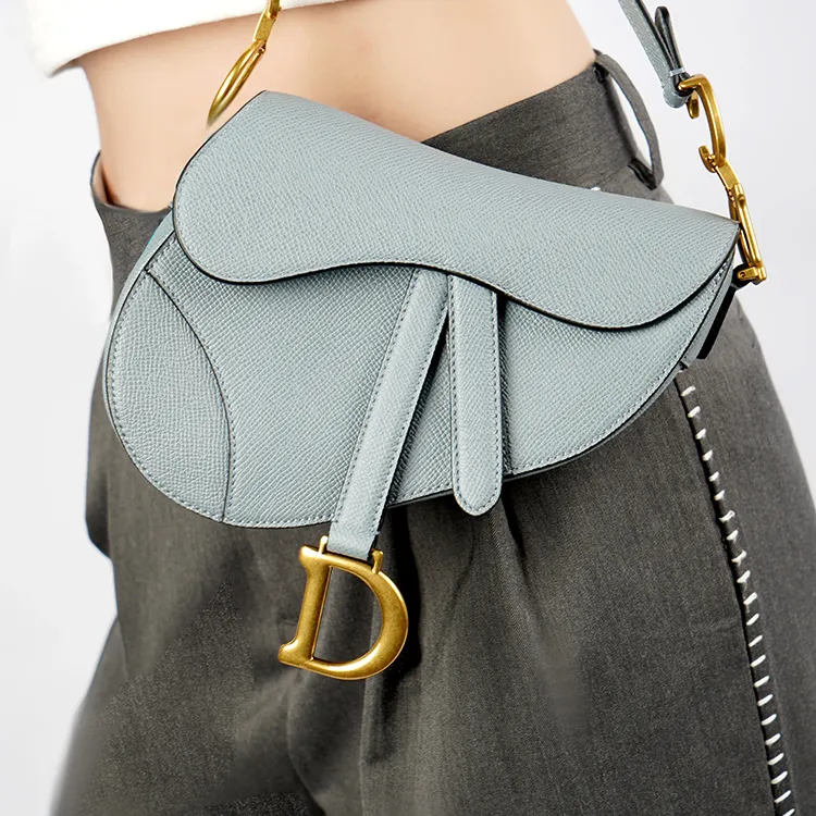 DIOR Saddle Grained Calfskin Saddle Bag Shoulder Bag Mini Women's Blue-5