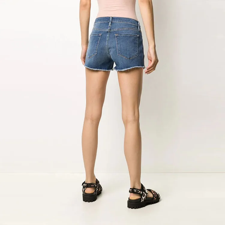 FRAME Unfinished Hem Denim Shorts-2