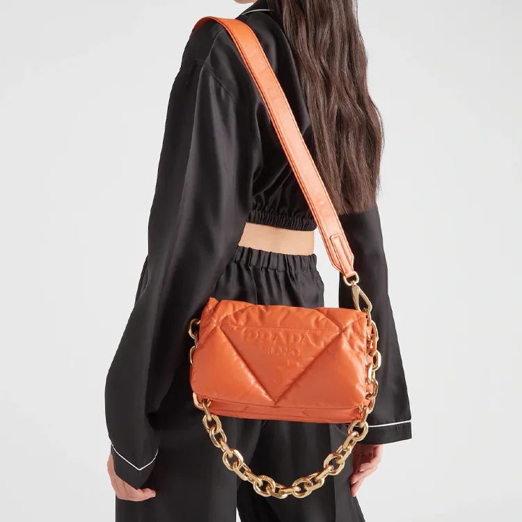 PRADA Leather Portable Crossbody Bag Shoulder Bag Women's Orange-3