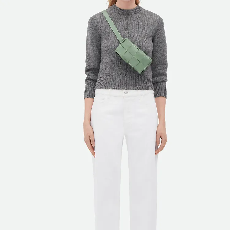 Bottega Veneta Cassette Belt Cow Leather Box Bag Camera Bag Fanny Pack, Crossbody Bag Mini Men's Sage Green-5