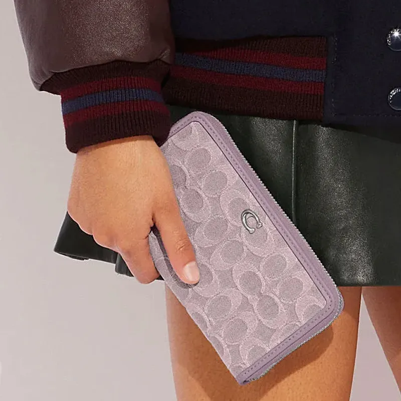 COACH Zip Around Fabric Mahjong Bag Handheld Wallet Small Size Women's Light Purple-4