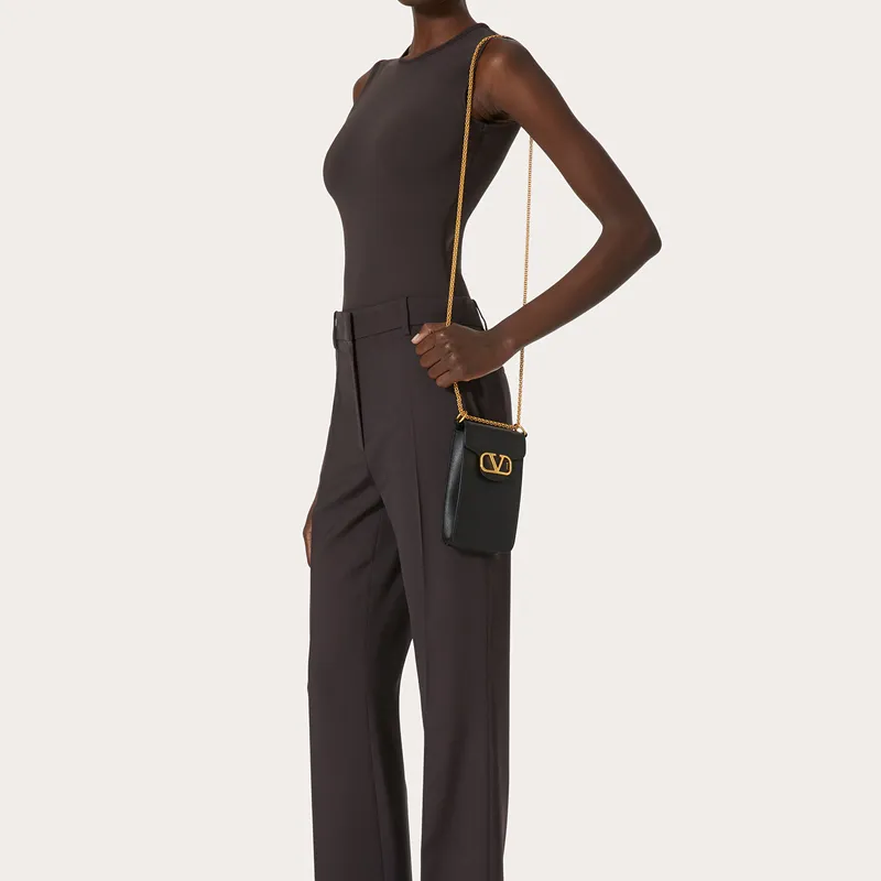 Valentino Locò Calfskin Cell Phone Pouch Women's Black-6