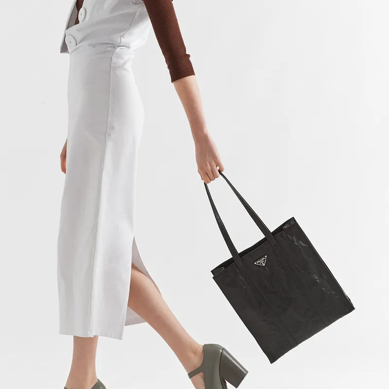 PRADA Small Antique Nappa Leather Tote Black-6