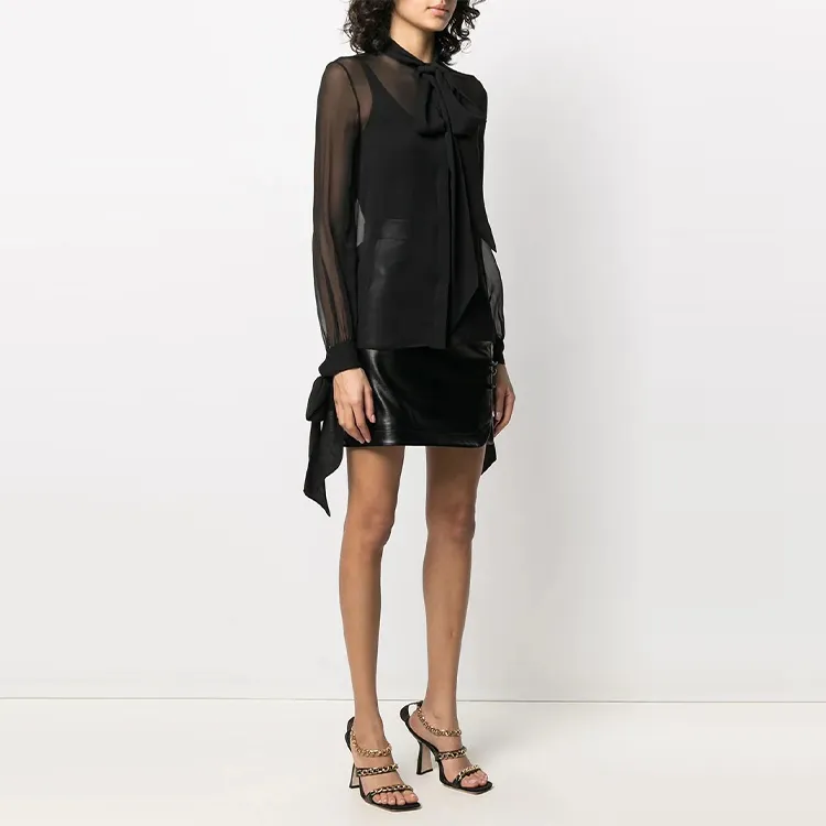 SAINT LAURENT Bow-detailed Sheer Silk Blouse-2