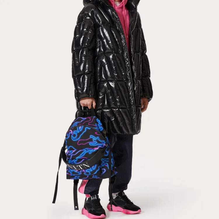 Valentino Nylon Fabric Portable Backpack Large Size Men's Black/Blue/Purple-5