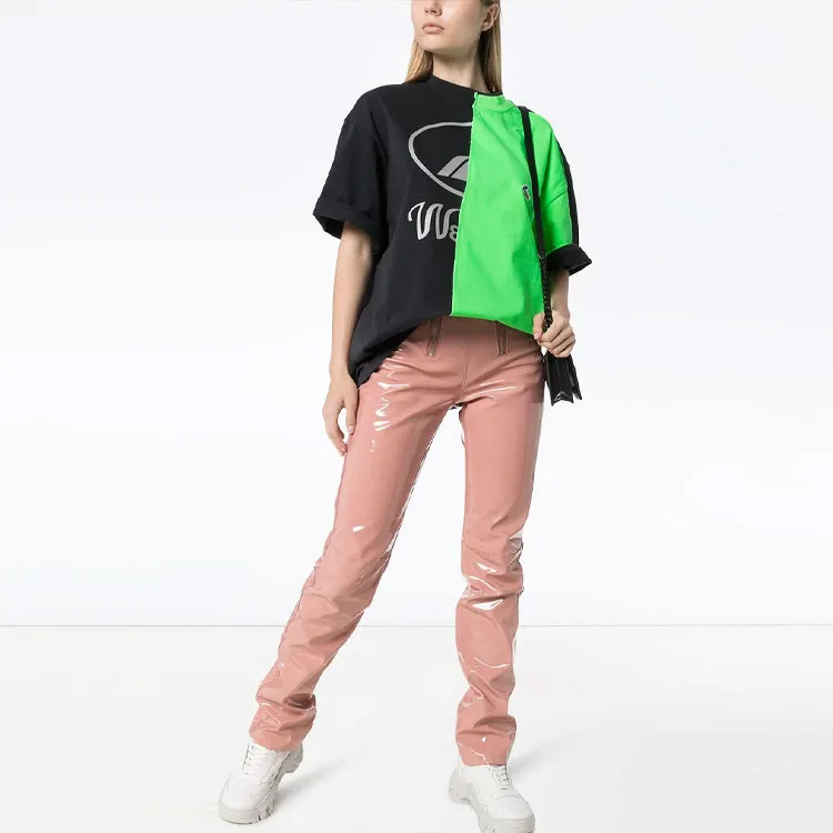 WE11DONE T Shirts Unisex Black Green Patchwork-1