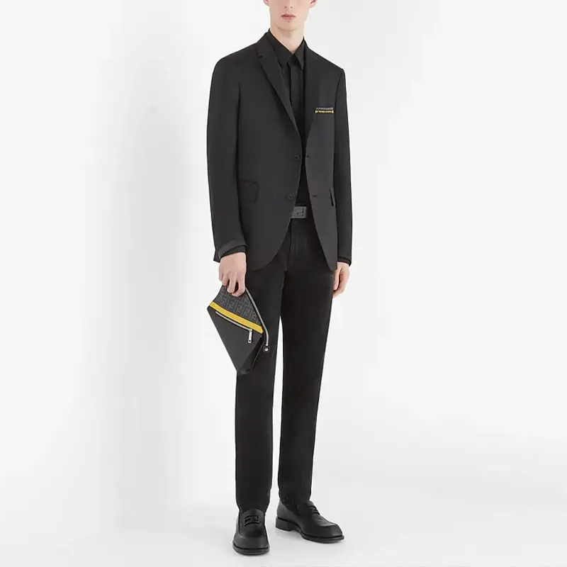 FENDI Fabric With Leather Clutch Regular Men's Gray Black-6