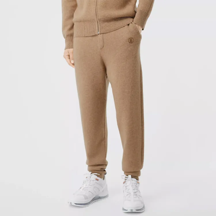 Burberry Monogram Motif Track Pants Logo Knitted Sports Pants Men's Light Coffee-2