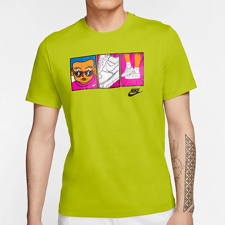 Nike T Shirts Men Cactus Green/Black-2