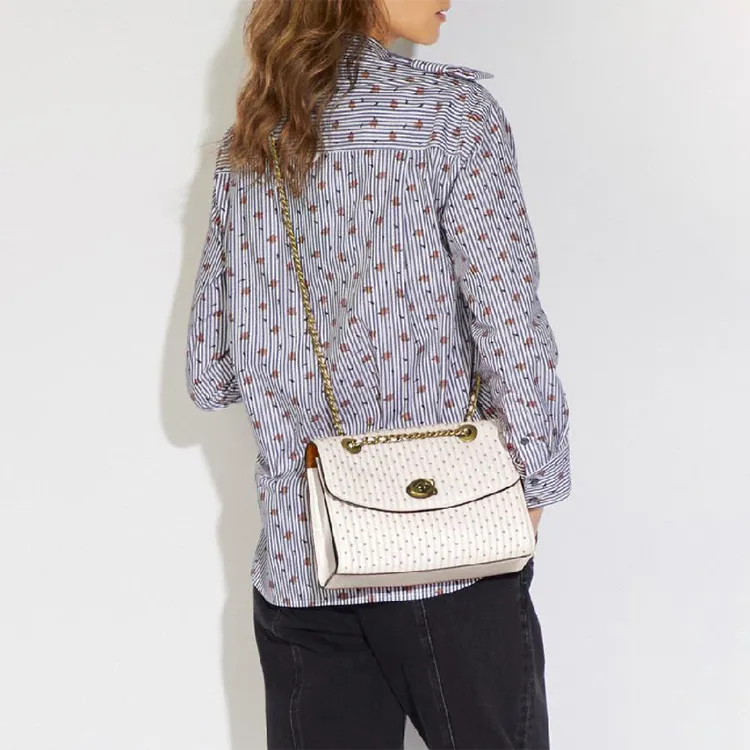 COACH Parker Cow Leather Chain Bag, Crossbody Bag, Shoulder Bag Women's Pink White-3