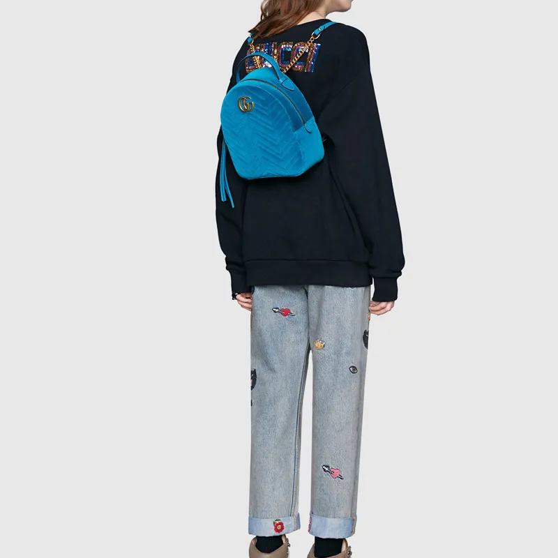 GUCCI Marmont Quilted Velvet Backpack Women's Peacock Blue-4