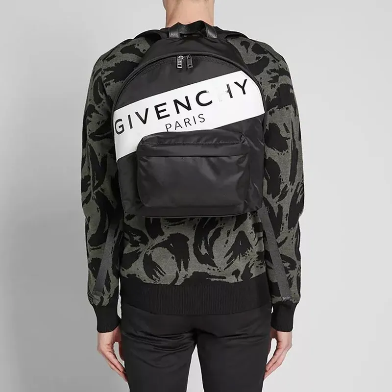 GIVENCHY Nylon Fabric Backpack Unisex Black/White-5