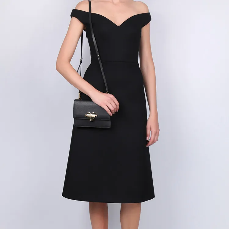 PRADA Leather Clutches Crossbody Bag Shoulder Bag Women's Black-4