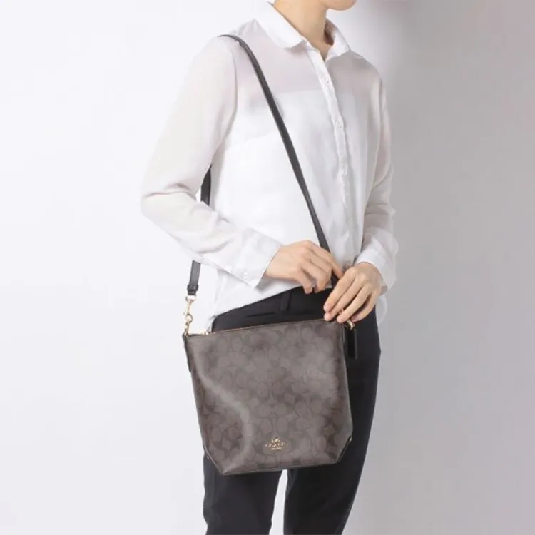 COACH PVC With Cow Leather Hobo Bag, Portable Crossbody Bag, Shoulder Bag Women's Dark Brown-4