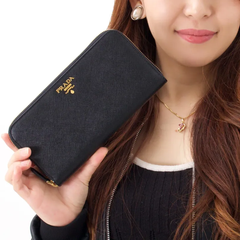 PRADA Cow Leather Wallet Women's Black-4