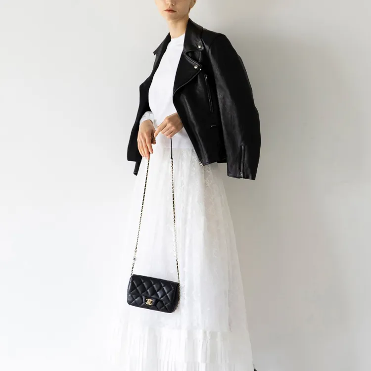 CHANEL Sheepskin Pearl Metal Shoulder Bag Trumpets Women's Black-4