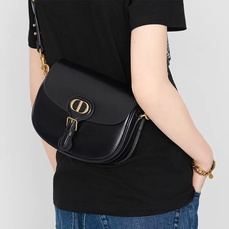 DIOR Bobby Smooth Cow Leather Shoulder Bag, Crossbody Bag Medium Size Women's Black-6