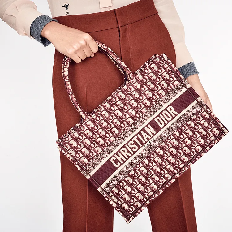 DIOR BookTote Canvas Canvas Bag Shoulder Bag Crossbody Bag Handbag Medium Size Women's Burgundy-6
