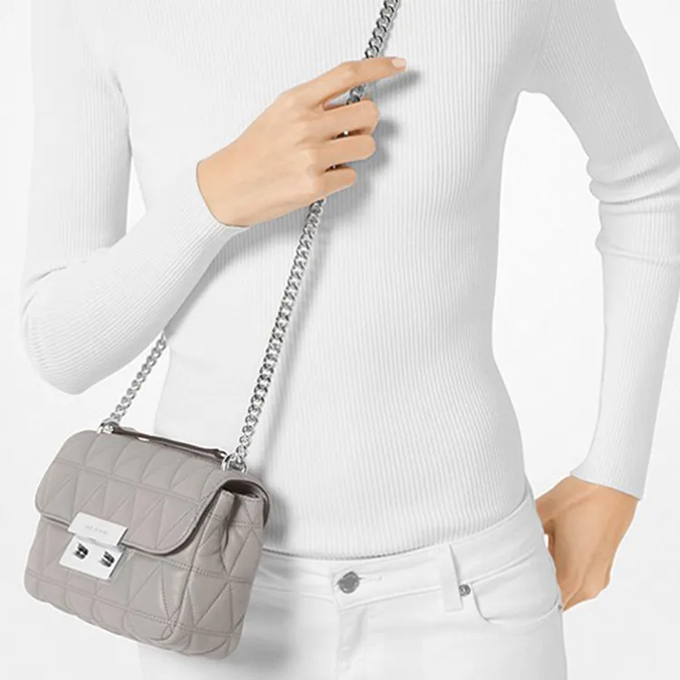MICHAEL KORS Sloan Leather Shoulder Bag, Crossbody Bag Small Size Women's Pearl Gray-3