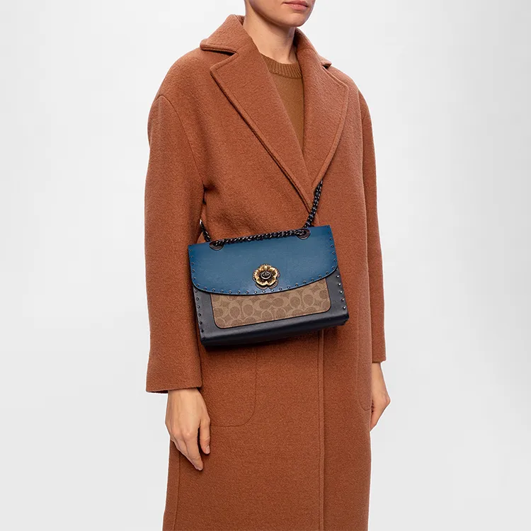 COACH Parker Cow Leather Handbag Shoulder Bag Crossbody Bag Women's Indigo & Monogram Brown-6