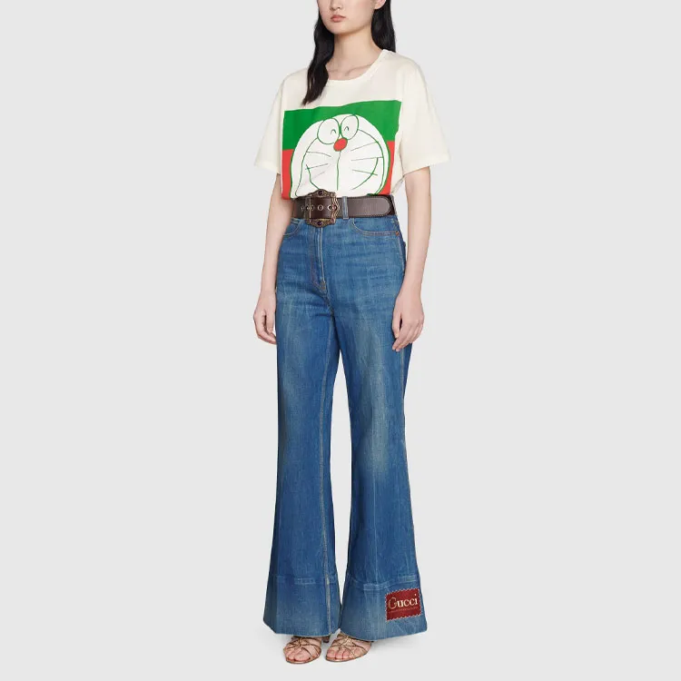GUCCI X Doraemon Logo print T shirt-3