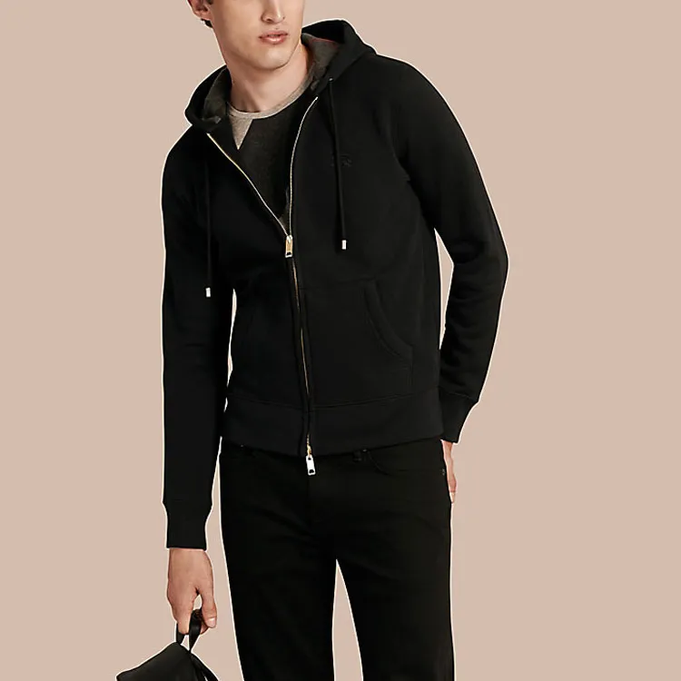 Burberry Men Clarendon Check Hooded Zip-Up Hoodie Black/Grey-2