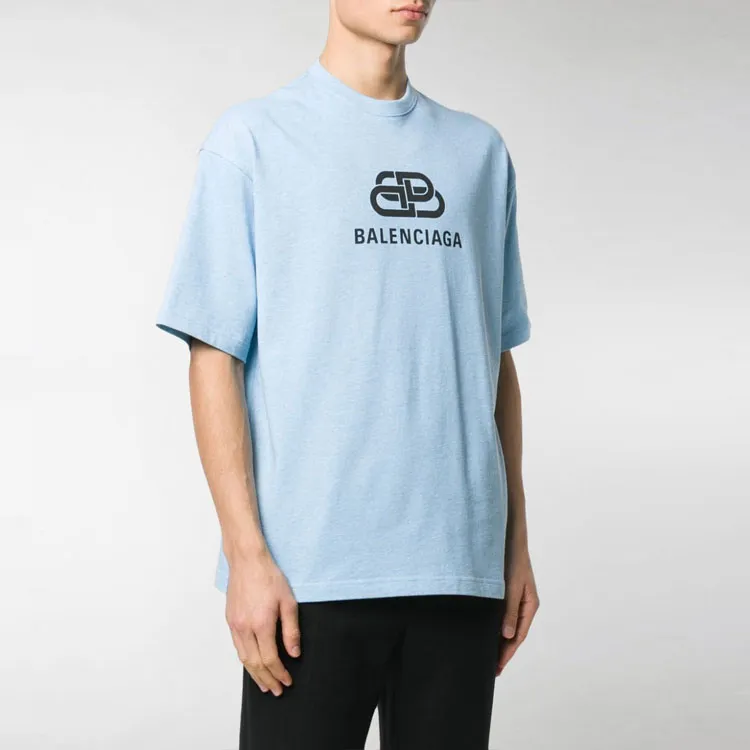 Balenciaga Drop Shoulder Sleeve T Shirt Unisex Light Blue-3