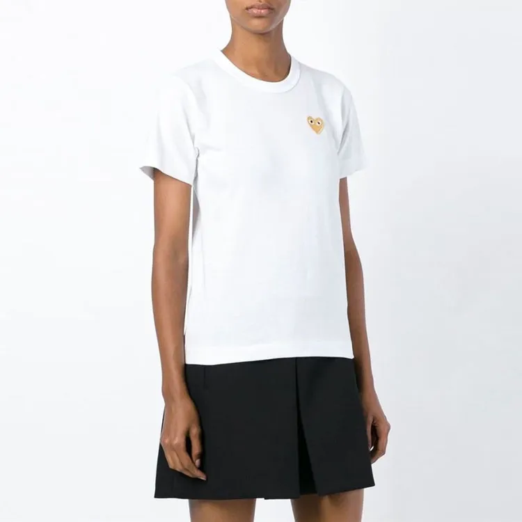 Comme Des Garcons Play Women's Gold Heart T shirt White-2
