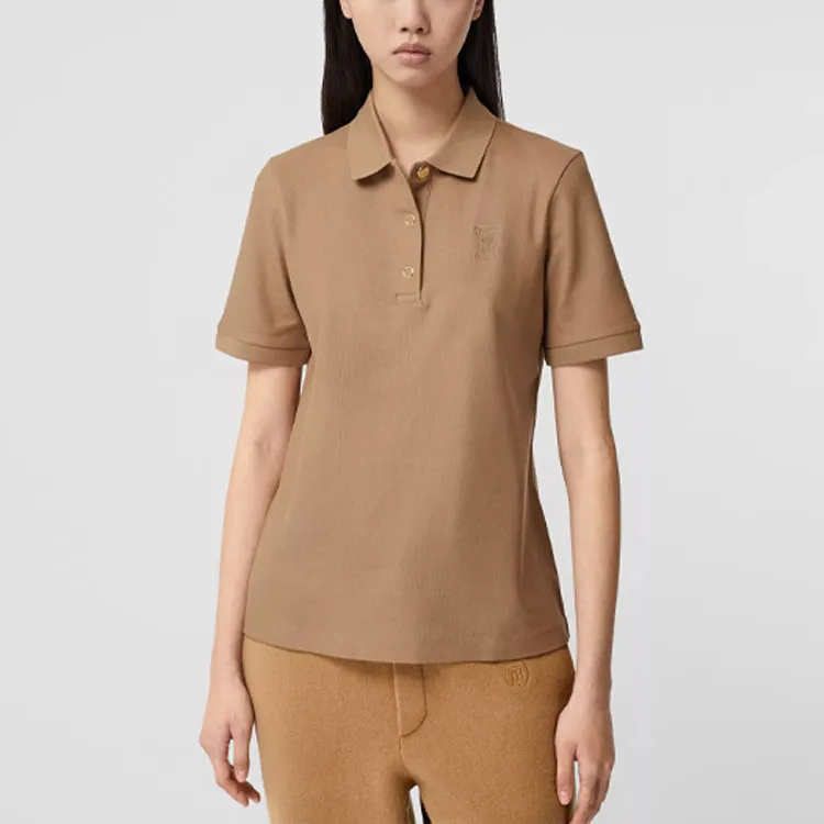 Burberry Women'ss Monogram Motif Pique Cotton Polo Shirt Camel-3