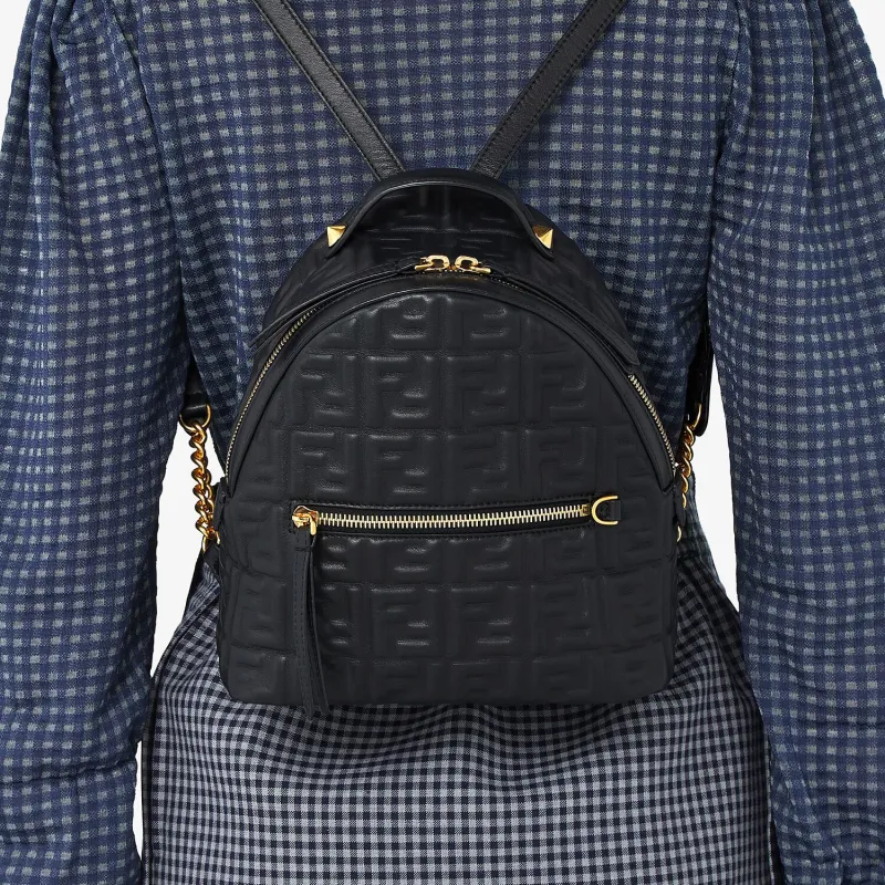 FENDI Nappa Sheepskin Backpack Regular Unisex Black-3