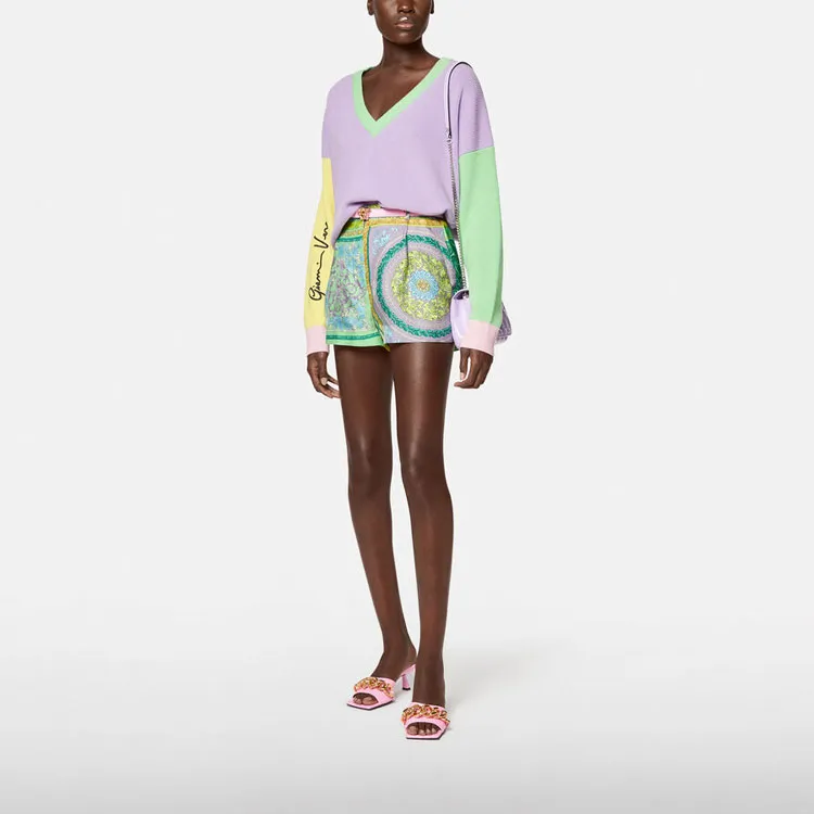 VERSACE Barocco Mosaic Print Silk Shorts 'Lilac/Green Water'-1