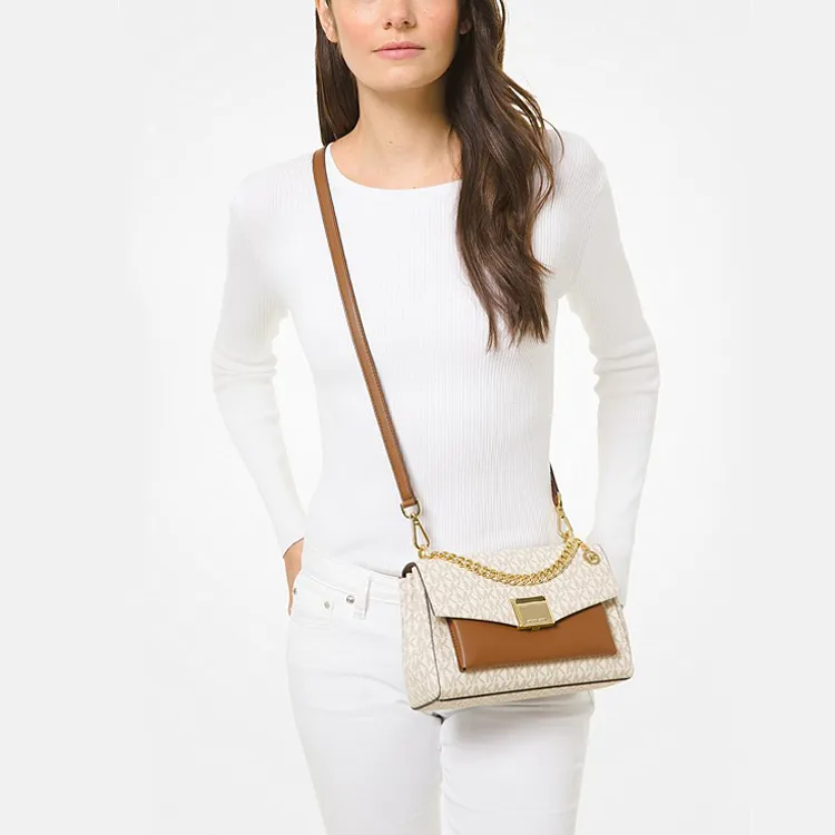 MICHAEL KORS Canvas Shoulder Bag, Crossbody Bag Medium Size Women's Brown With Vanilla Monogram-5