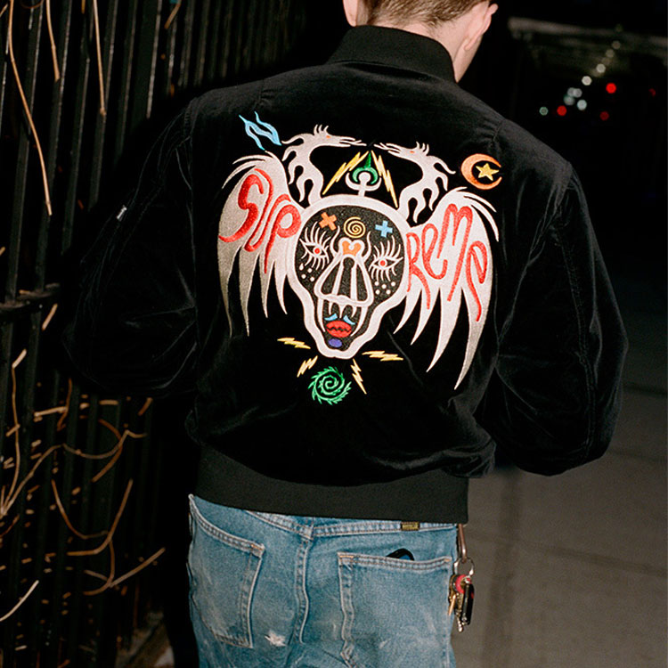 Supreme Clayton Patterson Skulls Embroidered Velvet MA-1